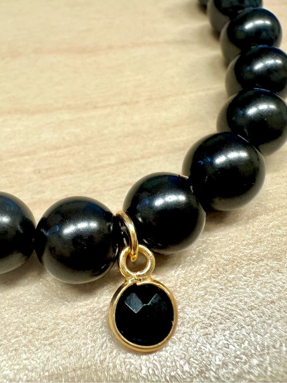 Black Mother of Pearl Necklace with 14KT Gold Plated Onyx Charm